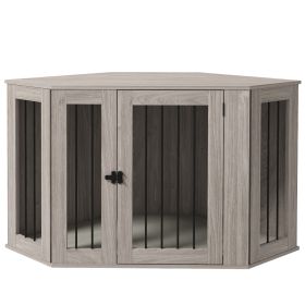 PawHut 48" Corner Dog Crate Furniture, End Table Dog Kennel with Cushion for Medium-Sized Dog, Indoor Use, Dog Cage, Walnut