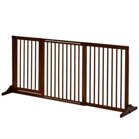 PawHut Freestanding Length Adjustable Wooden Pet Gate with Lockable Door 3 Panels, Brown
