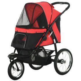 PawHut Pet Stroller for Small Dogs and Medium Dogs with Adjustable Canopy, Safety Tether, Storage Basket, Red