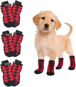 Chrismas Anti-Slip Dog Socks; Waterproof Paw Protectors with Reflective Straps Traction Control for Indoor & Outdoor Wear; 4pcs (size: M(4 packs only), colour: Yellow dog claw)
