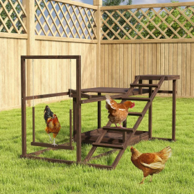 Wooden Chicken Activity Play Set With Perch, Swing, Ladder, Platforms, Feeder Storage, Coffee (Color: Coffee)
